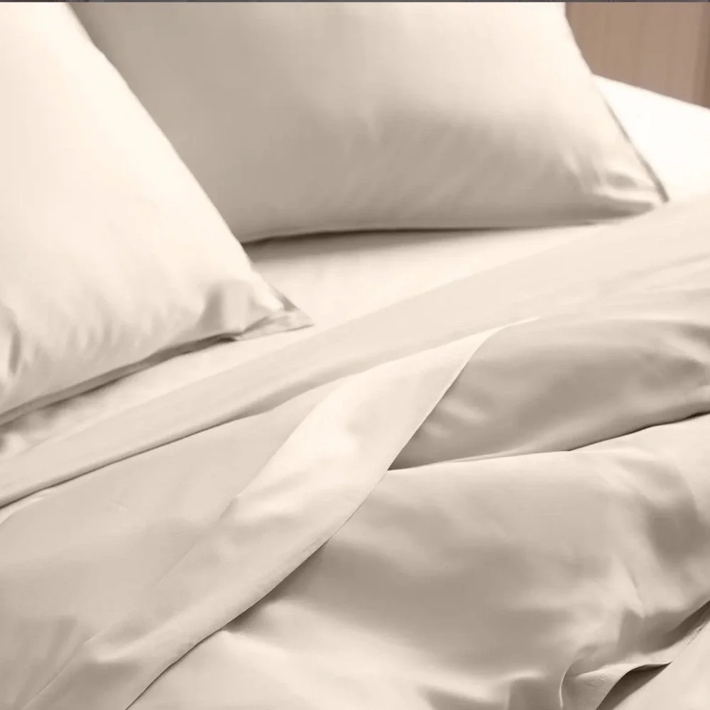 Quince Organic Bamboo Duvet Cover Set Full Queen Plus 2 Shams Sand Cooling NEW